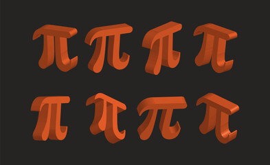 Se of 3D pi symbols, design elements. 3D pi symbols set vector