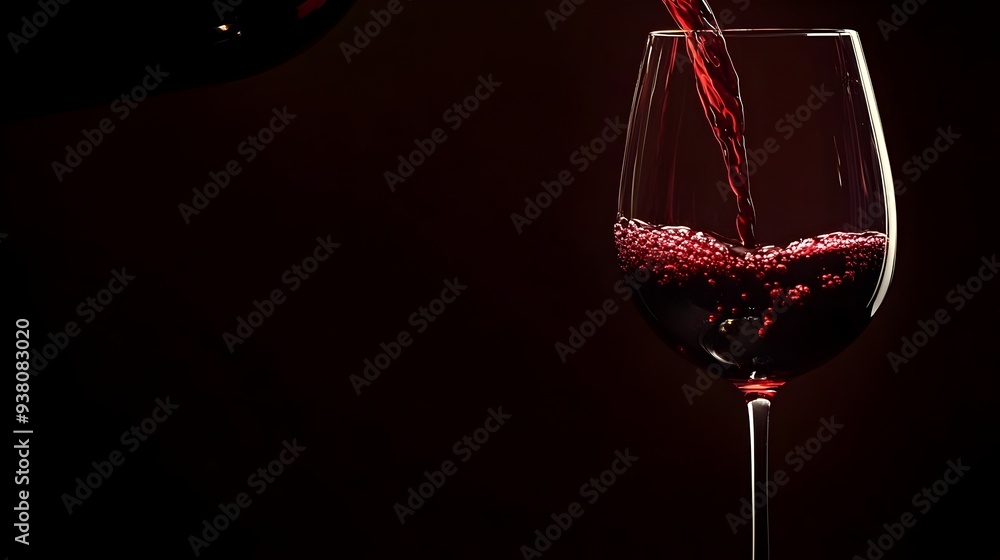 Poster A Photograph of a Glass of Red Wine Being Poured into a Transparent Wine Glass Capturing the Liquid s Flow and Reflections with Ample Negative Space for Copy or Design Elements