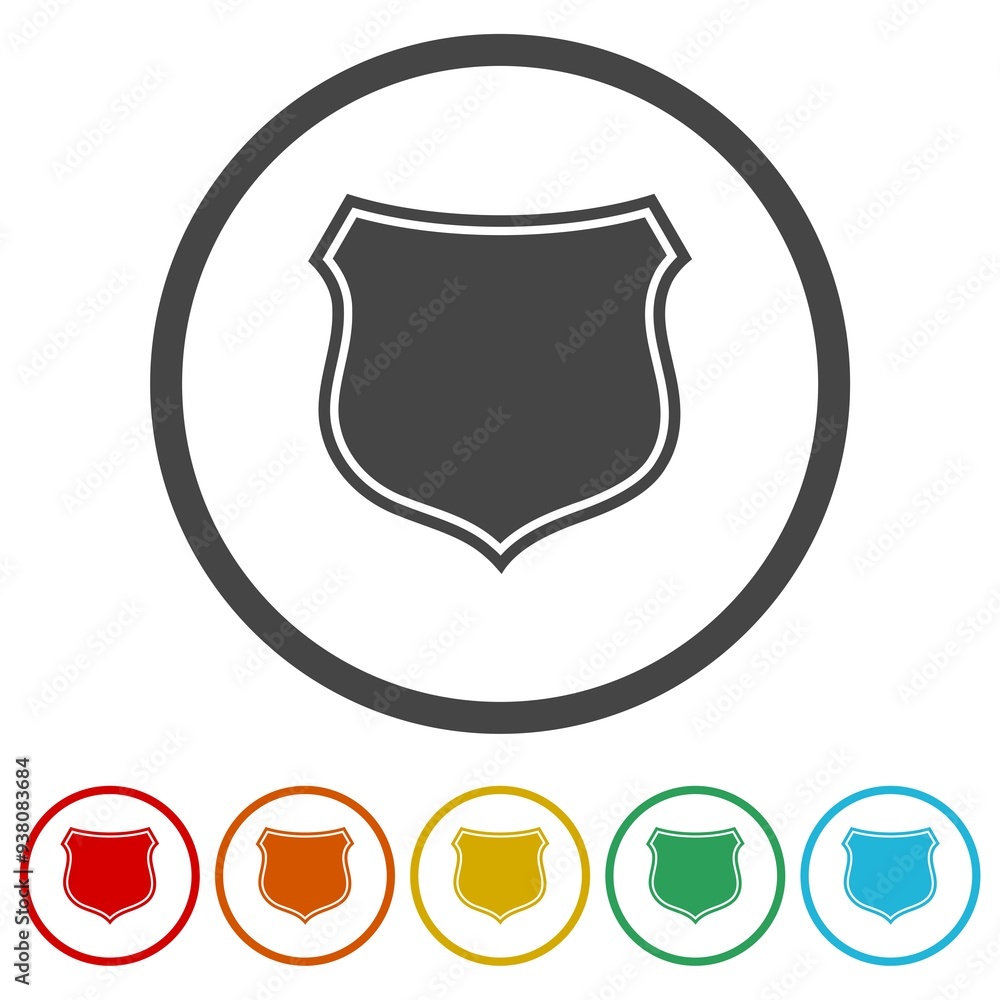 Poster shield icon. set icons in color circle buttons
