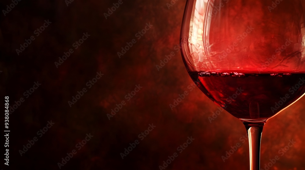 Poster captivating close up photograph of a glass of rich ruby red wine with delicate light reflections dan