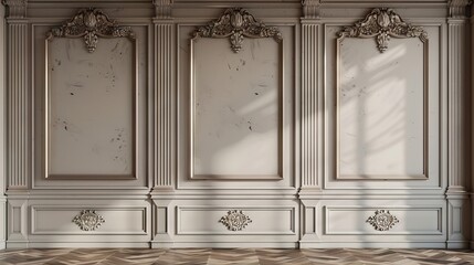 Classic Wooden Panels and Laminate Flooring in Modern Luxury Home Interior. AI generated illustration