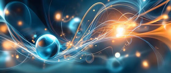 Abstract Blue and Orange Lines and Spheres.