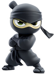 Stealthy Ninja, isolated on transparent background: A mischievous and cunning ninja figurine, with crossed arms and a confident gaze. 