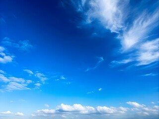 Obraz premium Clear blue sky with fluffy white clouds, a serene and peaceful natural background