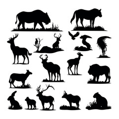 vectors silhoutte animals of savanna, all of is mamalia, silhouettes on a white background. Perfect for designs about animals