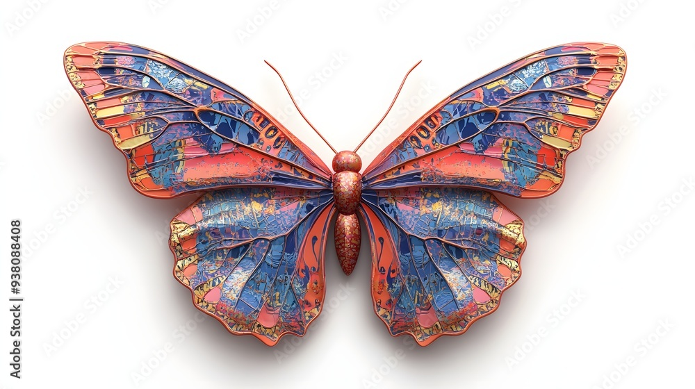 Poster 141. **a realistic 3d render of a ceramic tile art showcasing a vibrant butterfly with detailed patt