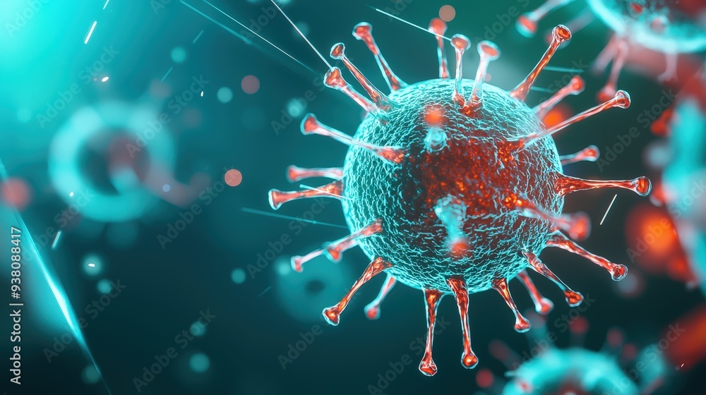 Aufkleber illustration of a virus particle magnified under a microscope showing its unique structure and surfa