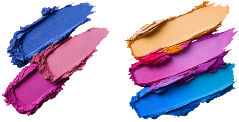 Colorful Palette, isolated on transparent background: A vibrant array of eyeshadow swatches in a rainbow of shades, offering a visual feast for makeup enthusiasts and beauty bloggers. 