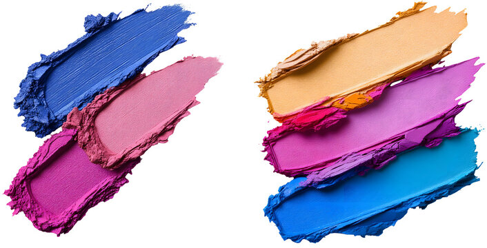 Colorful Palette, isolated on transparent background: A vibrant array of eyeshadow swatches in a rainbow of shades, offering a visual feast for makeup enthusiasts and beauty bloggers. 