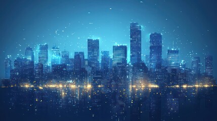 Obraz premium blue city skyline with buildings and lights in the background