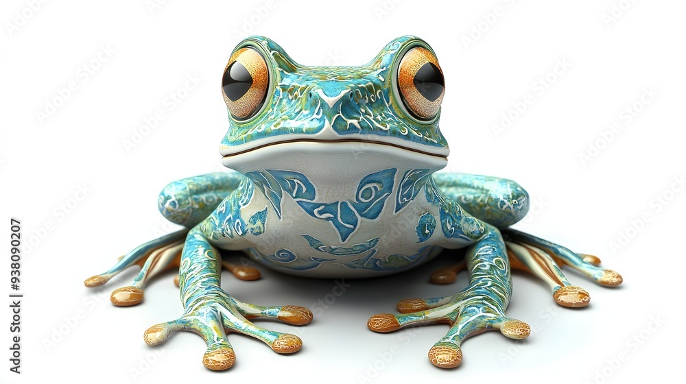 Aufkleber 137. **a realistic 3d render of a ceramic tile art depicting a charming frog with intricate patterns