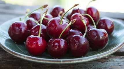 Juicy Red Cherries on a Plate