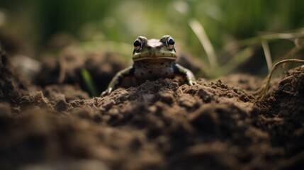 Obraz premium Frog on Soil Close-up