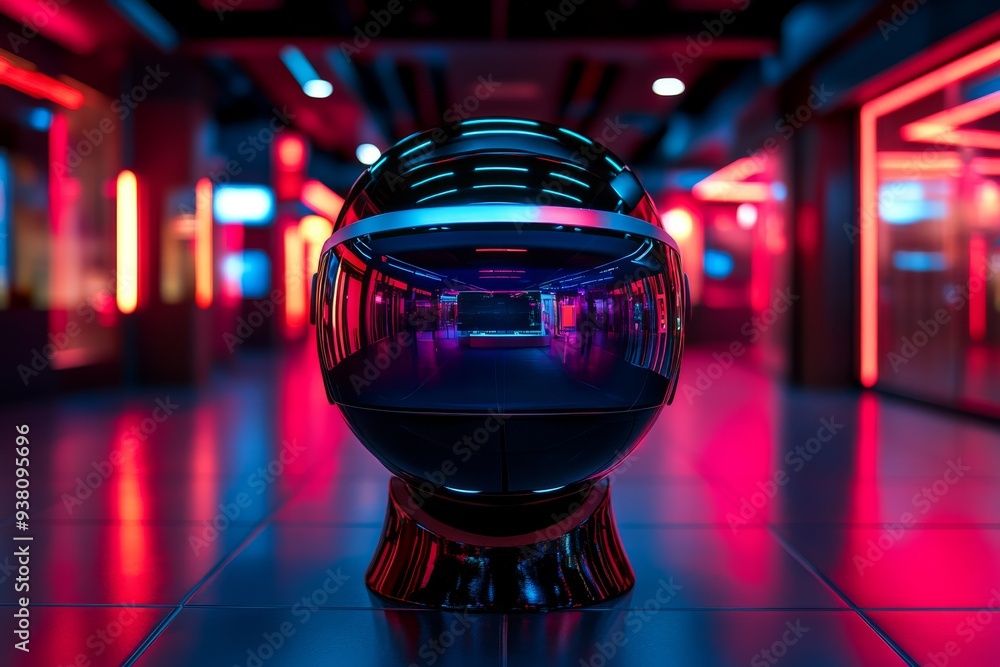 Aufkleber spherical device in a neon lit urban environment representing the advanced technology and immersive 