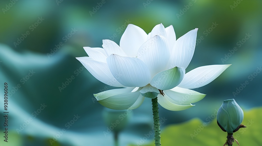 Poster a stunning close up photograph showcasing the captivating bloom of a serene lotus flower with ample 