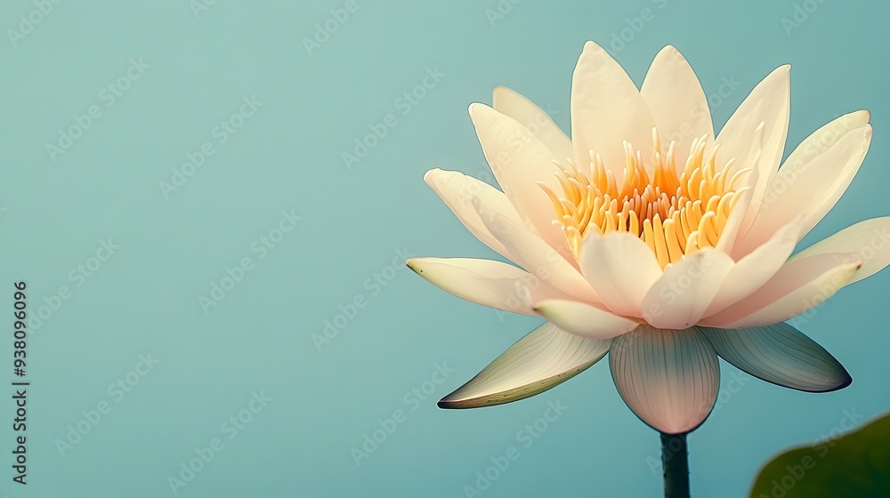 Poster stunning close up photography of a lush fully bloomed lotus flower against a clean minimal backgroun