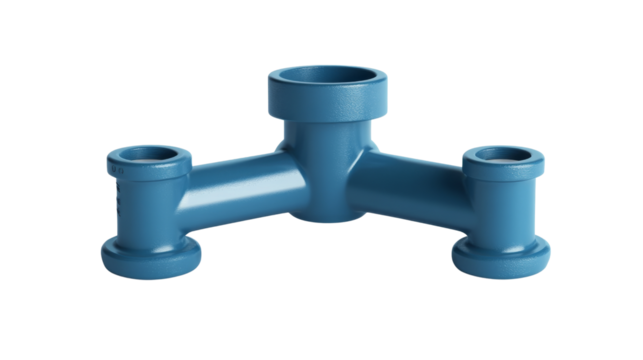 Blue PVC Pipe Tee Fitting.