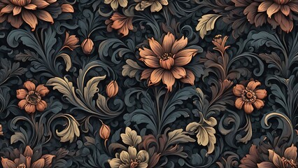 Fototapeta premium Abstract floral seamless dark flower pattern background.