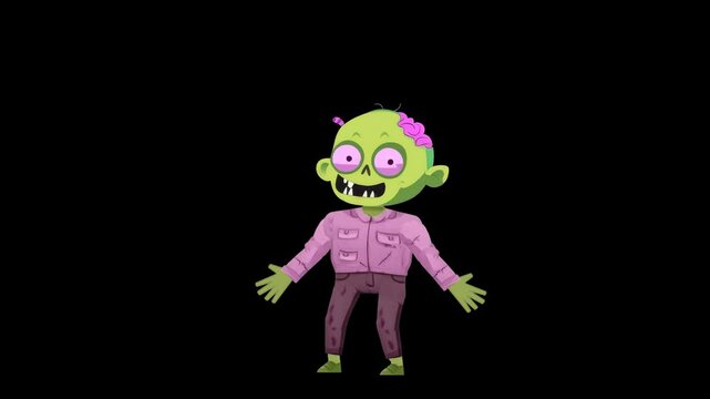Spooky cute zombie cartoon character different animation set isolated on transparent background. Ready to use