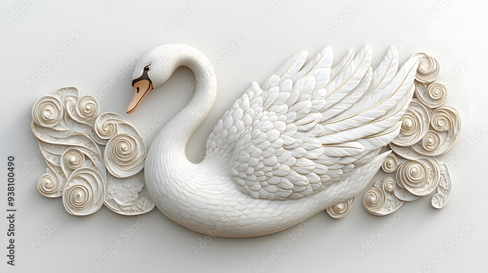 Poster 121. **a realistic 3d render of a ceramic tile art featuring a graceful swan with elegant patterns a