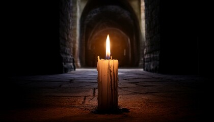 Burning candle in the dark room, flame, light