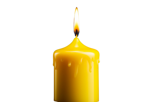 A bright yellow candle with a gentle flame, perfect for creating a warm and cozy atmosphere in any setting.