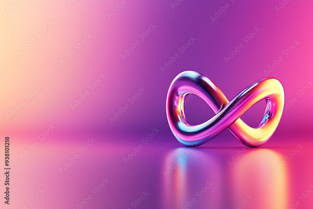 Poster a vibrant 3d rendering of an infinity symbol showcasing glossy surfaces and dynamic colors against a