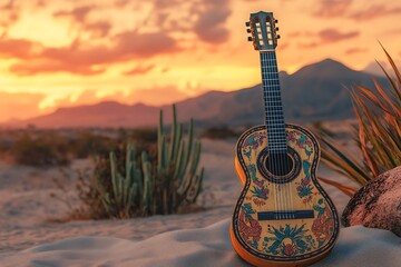 Mexican Twilight Guitar under a Painted Sky