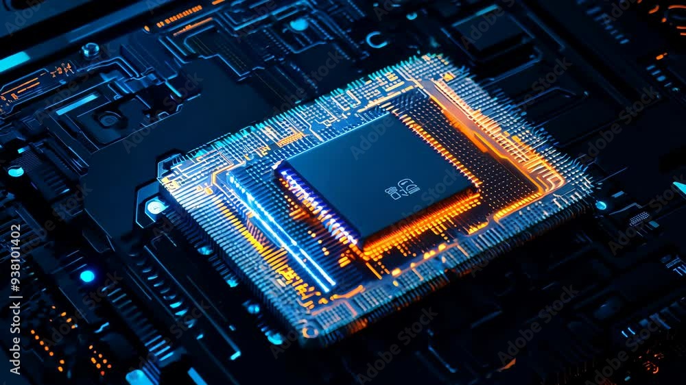 Poster exploring modern microprocessor technology and design in a high-tech lab setup