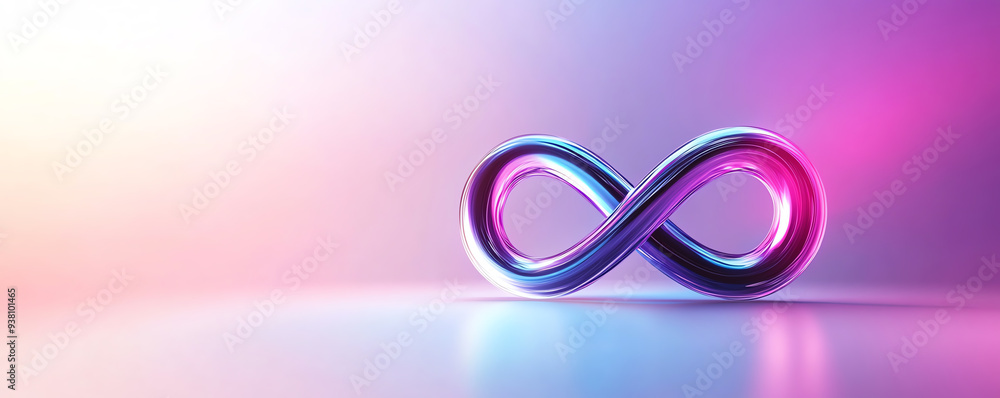 Poster a vibrant infinity symbol in metallic hues, representing endless possibilities and connection in a c