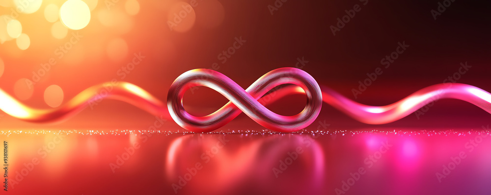 Poster a vivid infinity symbol illuminated by colorful lights, representing endless possibilities and creat