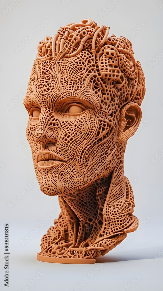 Aufkleber 15. **a 3d render of a ceramic art portrait showcasing a heroic figure with intricate patterns and t