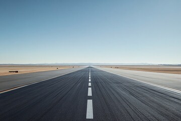 Empty Runway  Clear Sky  Airport Perspective  Asphalted Road  Horizon View