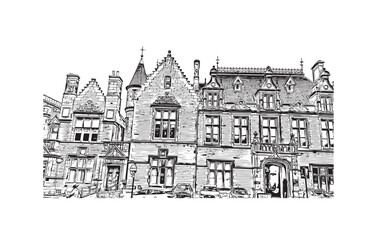 Obraz premium Print Building view with landmark of Stirling is the city in UK. Hand drawn sketch illustration in vector.