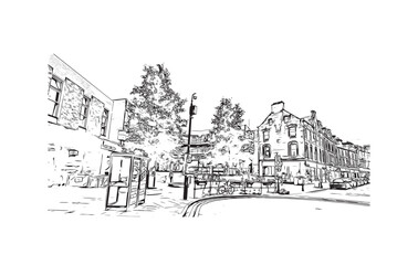 Print Building view with landmark of Stirling is the city in UK. Hand drawn sketch illustration in vector.