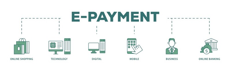E Payment icon infographic illustration concept with icon of online shopping, technology, digital, mobile, business and online banking icon png and easy to edit 