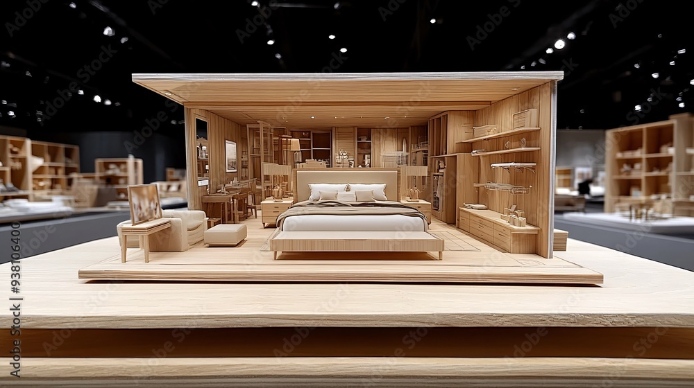 Poster A dynamic shot of an interior designer using gestures to rotate and explore a 3D holographic model of a cozy bedroom capturing the interactive and immersive experience of modern design visualization
