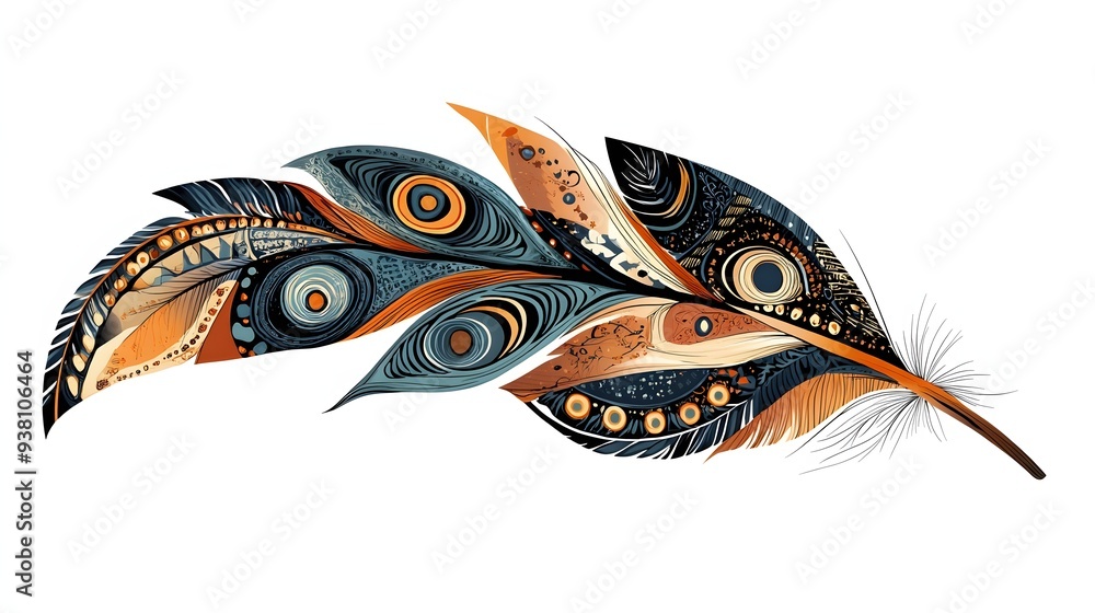 Poster with elaborate feather patterns, isolated on a white background