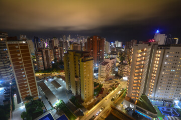 View of Benidorm city from the top of a tall building at night, Alicante, Benidorm