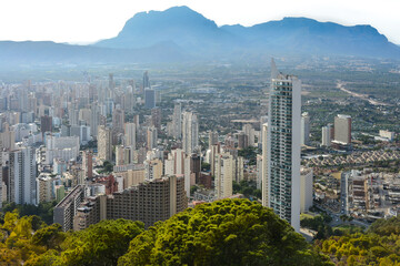 View of Benidorm city at night with many tall buildings, Benidorm, Alicante, Spain