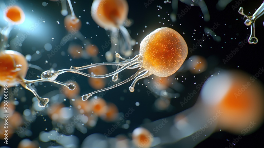 Poster microscopic view of a yeast cell showing the budding process and cellular components