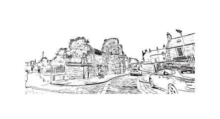 Fototapeta premium Print Building view with landmark of Stirling is the city in UK. Hand drawn sketch illustration in vector.