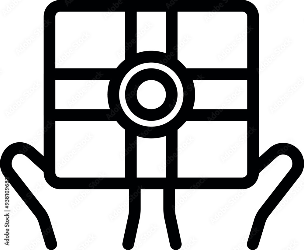 Poster line icon of a processor chip being held by a person, symbolizing advanced computing power