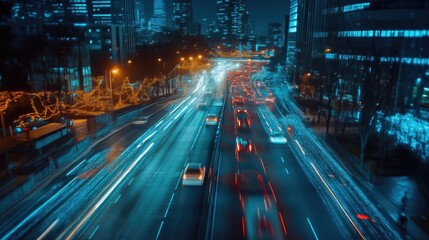 Obraz premium Futuristic Cityscape with AI-Driven Infrastructure
