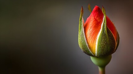 Captivating close up image of a rosebud about to bloom showcasing the delicate petals in shades of vivid pink and the lush verdant foliage surrounding it