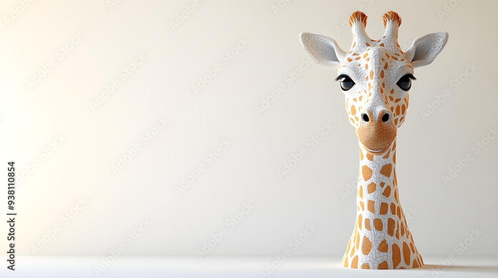 Wall mural 98. **a 3d render of a ceramic tile art showcasing a majestic giraffe with elaborate spots and textu