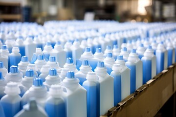 Fototapeta premium Blue Plastic Containers in a Factory