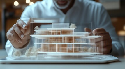 Architect Using AR Tablet for Building Design Visualization