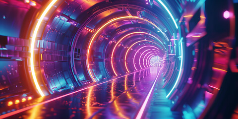 Fototapeta premium Colorful Abstract Futuristic Sci-Fi Tunnel