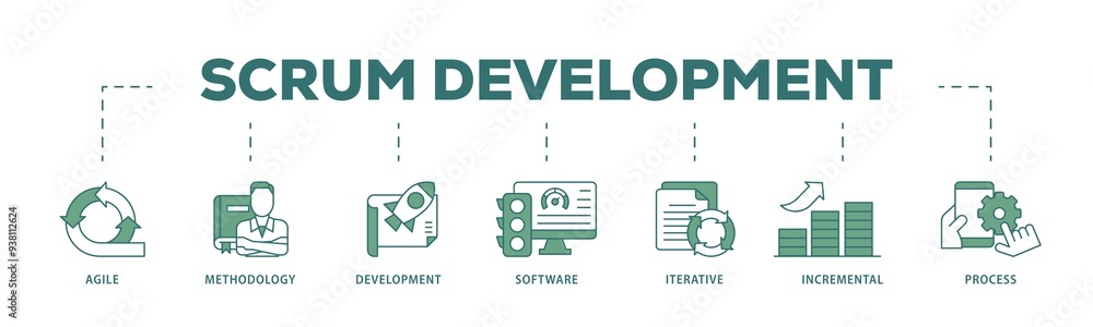 Poster scrum development icon infographic illustration concept with icon of agile, methodology, development